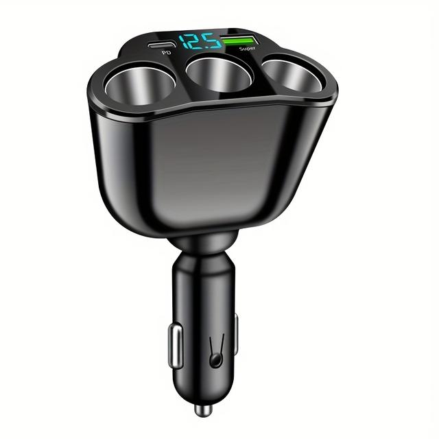 TEMU Gyioeupt Three-port Intelligent Car Charger | With Voltage Display, Applicable For 12-24v Suvs, Abs Material, Usb Connector, Without Battery