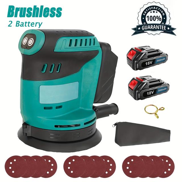 TEMU Ponceuse aléatoire fil avec 2pièces 3.0Ah batterie, ponceuse 15000RPM 6 vitesses , 125mm 12x papier à bois, ponceuses avec de poussière pour poncer, polir , bricolage, améliorations de