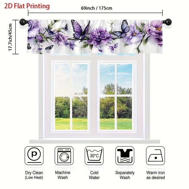 TEMU 2d Flat - 2d Flat - 1pc Of Purple Floral Valance Curtain With A 2d Flat Print And Rod , , Enhances The Beauty Of Your Living Room, Party, Home Decor, Bathroom, And Kitchen, Making Appealing