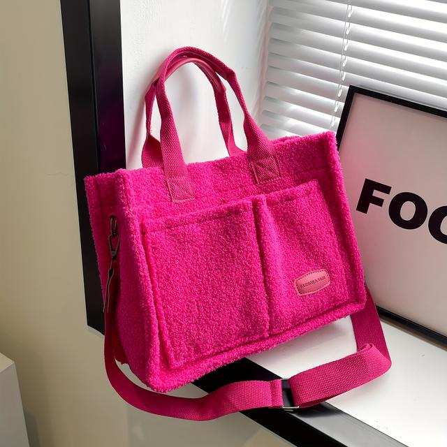 TEMU Fashionable Women's Plush Tote Bag With Multiple Pockets, Comfortable To The Touch, Suitable For Shoulder Or Crossbody Use