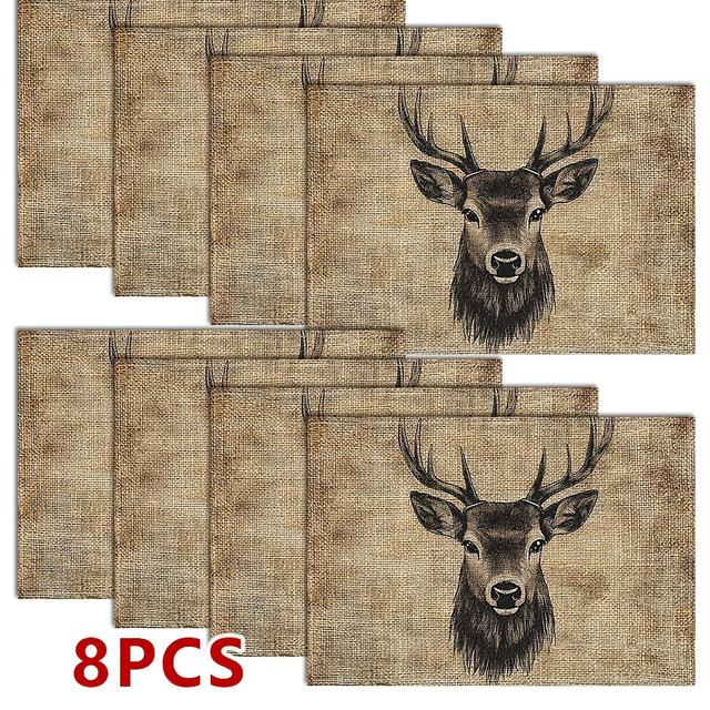 TEMU 2/4/6/8pcs Deer Placemats, Vintage Deer Pattern, Rustic And Dining Decor, Perfect For Tablecloth, Party & Home Decoration | Official Aesthetic | Exquisite - 12x18 Inches