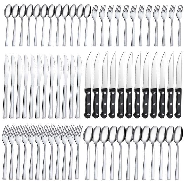 TEMU A Collection Of 72 Cutlery Items Including Steak Knives, Made Of Stainless Steel, Featuring Knives, Forks, And Spoons. Ideal For Restaurants, Parties, Weddings, And Outdoor Events