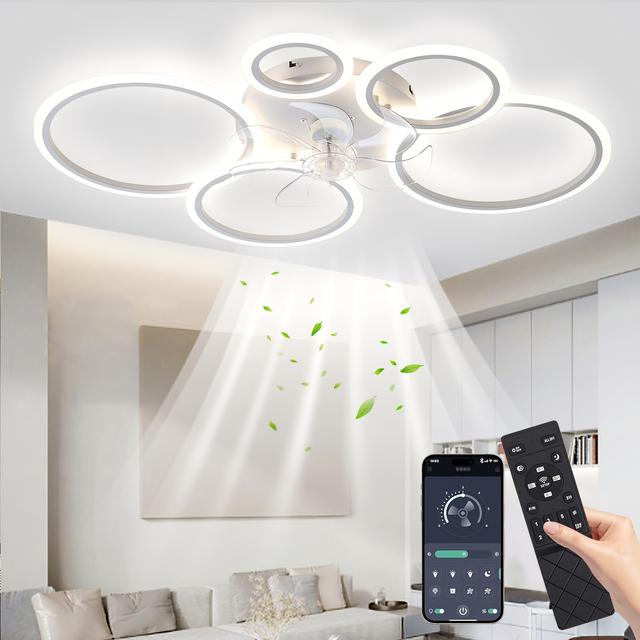TEMU Ceiling Fan Equipped With Led Lighting, Remote Control App, Adjustable Color Temperature, 6 Speed Settings, Suitable For Bedrooms, Living Rooms, And Dining Areas In White.