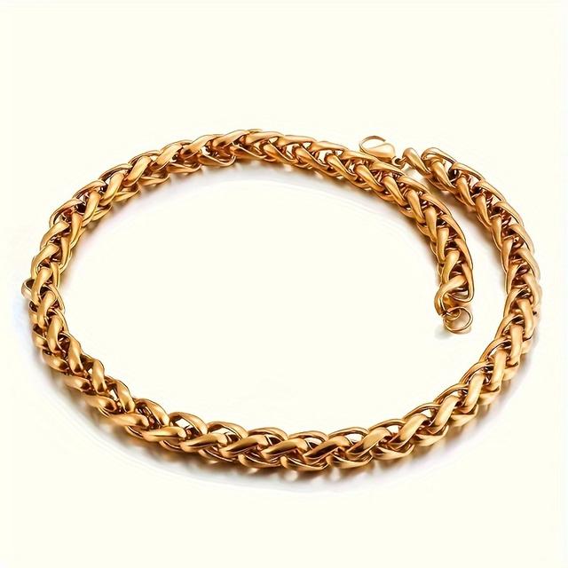TEMU Luxury Classic Domineering Fashionable Hip-hop, Men's Golden Stainless Steel Braided Chain Necklace Popular Necklace Middle Eastern