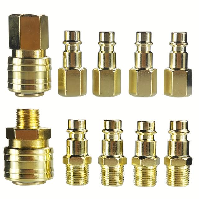 TEMU Euro Brass Air Coupler And Plug Kit 10pcs Female Quick Release Coupler With 1/4''bsp Female/male Thread Male Fitting With 1/4 '' Bsp Female/male Thread 8mm Hose