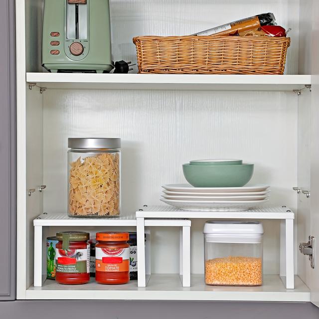 TEMU Songmics Cabinet Shelf Organizers, Shelf Riser, Spice Racks, Stackable, Expandable, Set Of 2 Metal Kitchen Counter Shelves