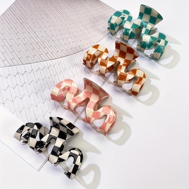 TEMU 4 Piezas de Pinzas para el Cabello de Mujer, Material Acrílico, Estilo Cuadros, Pinzas , Accesorios de Moda Elegantes, Ideales para Vacaciones, Ocio y Uso Diario