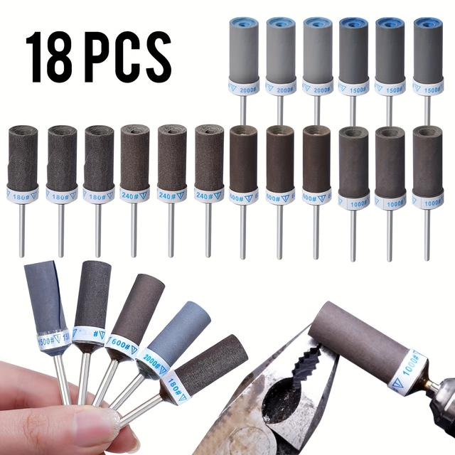 TEMU 18pcs Sanding Drums Set With 1/8" Shank, Multi-grit (180/240/600/1000/1500/2000) - Ideal For Metal Rust Removal & Stone Grinding, Compatible With Rotary Tools