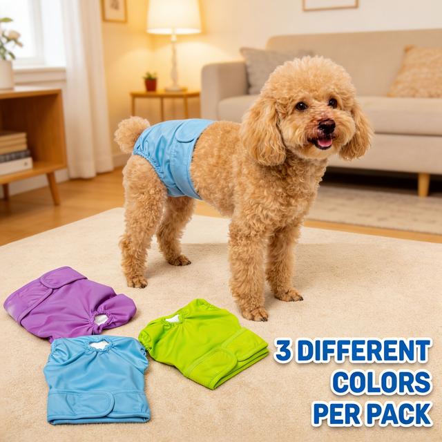 TEMU Reusable Washable Dog Diapers For Female (3 Pack) - Absorbent Dog Diapers - Adjustable Size Dog Diapers For Dog Period Panties