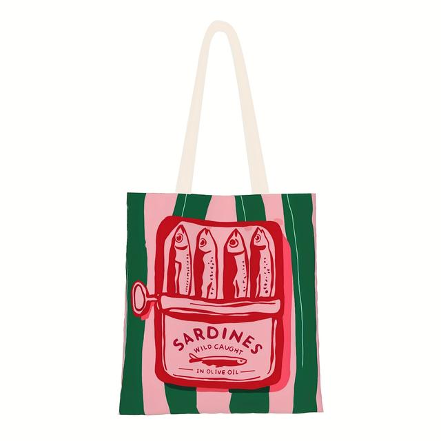 TEMU Bolsa Tote Estampada com Sardinhas, Bolsa Unissex de Grande Capacidade para Compras, Viagens Leves e Passeios, Bolsa Reutilizável para a Dia, Presente de Aniversário Ideal para Família e