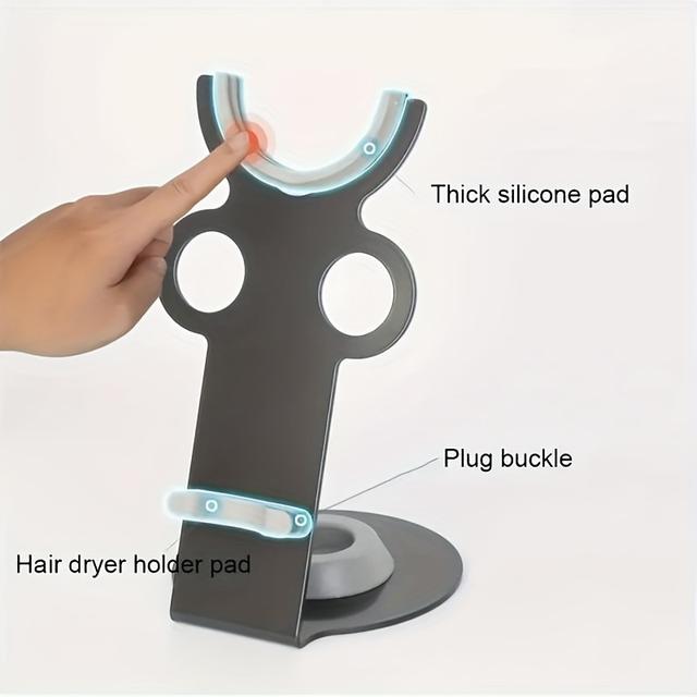 TEMU 1pc Hair Dryer Holder Stand, Blow Dryer Holder, Bathroom Magnetic Stand Holder With Power Plug Cable Organizer, Hair Dryer Storage Bracket