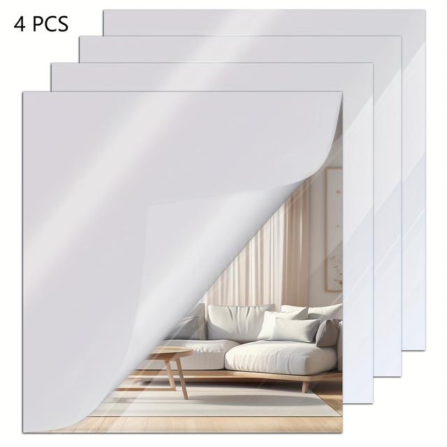 TEMU 4 Pieces Of Silver Mirrored Acrylic Sheets, Measuring 11.8 X 11.8 X 1/8 Inches, Safe Reflective Laser Panels Suitable For Home And Commercial Use, Crafts, And Wall Decoration (4, Silver, 12 * 12)