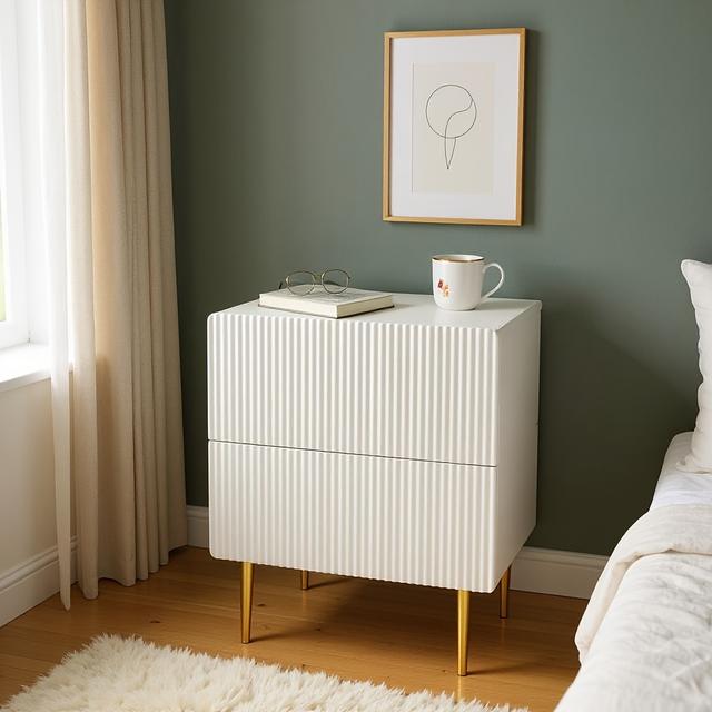 TEMU Glossy Night Stand, Bedroom Side Table With Wood Deep Drawers