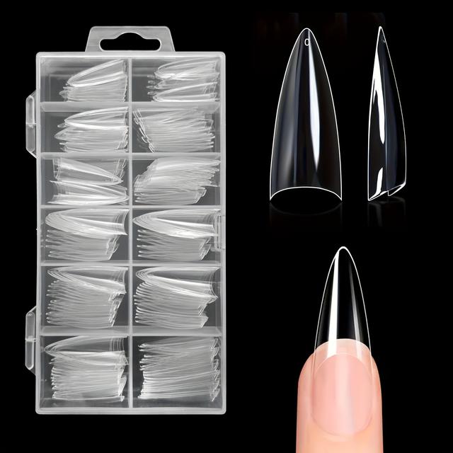 TEMU 240pcs/ Stiletto Nail Tips Half Cover False Nail Almond Shape Pointed Sharp Artificial False Nails