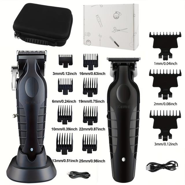 TEMU Kemei Hair Clipper Set Of 2 Professional Men's Trimmer Usb Rechargeable Electric Hair Clipper