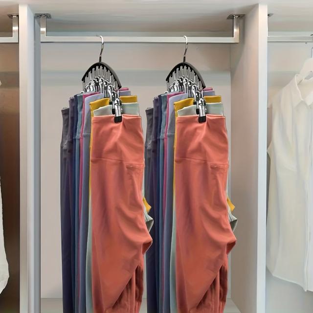 TEMU Space-saving Stainless Steel Hanger With 10 Clips-, Suitable For Car Hanger Wall Organizer, Suitable For Yoga Pants, Leggings And Socks, Christmas And Halloween Gift