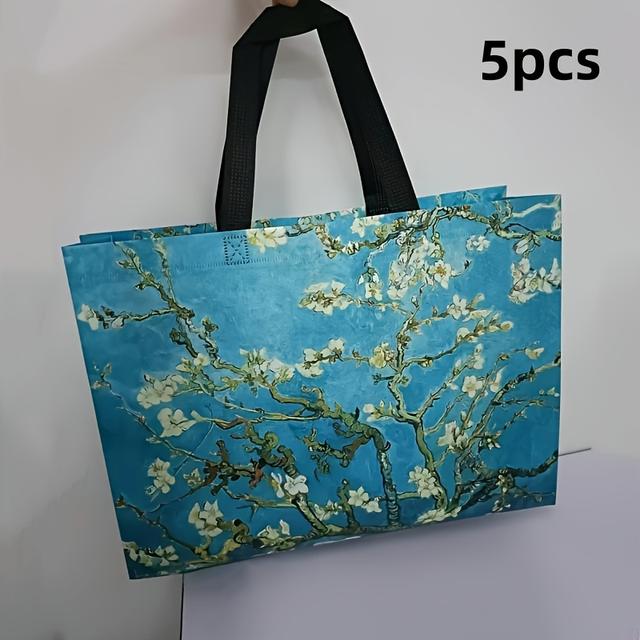 TEMU Dárek pro ni/proho 5 ks opakovaně použitelných nákupních tašek s výrazným designem mandlového květu - skládací nákupní tašky pro ženy