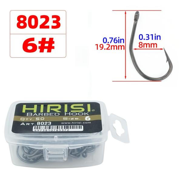 TEMU Hirisi 50pcs Ptfe Coating High Carbon Barbed Hooks Fish Hook Fishing Accessories 8023