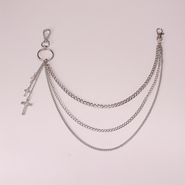 TEMU Uniwersalny, srebrny łańcuszek krzyżowy do męskich spodni hip-hopowych
