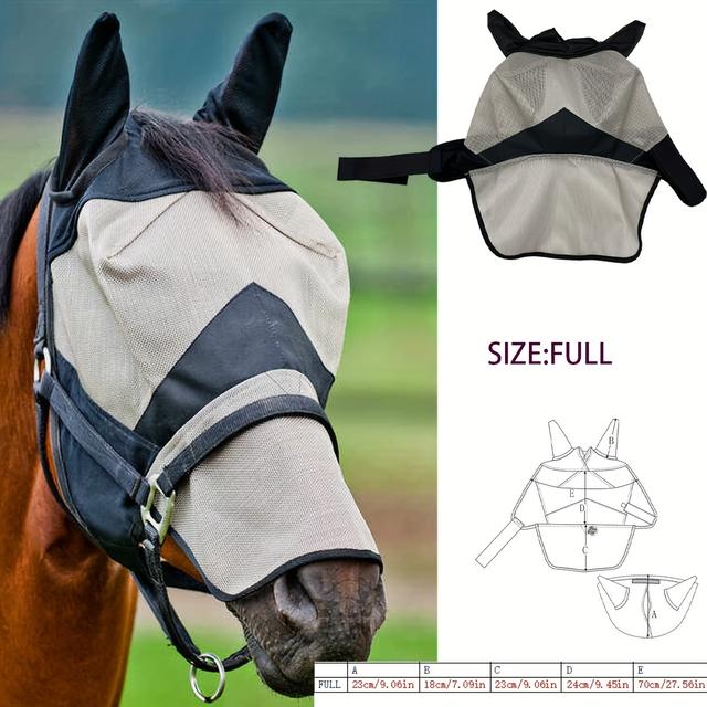 TEMU Horse Mask For Fly Protection, Equestrian Long- Fly Mask, Horse Mask Nose Cover, Horse Mask