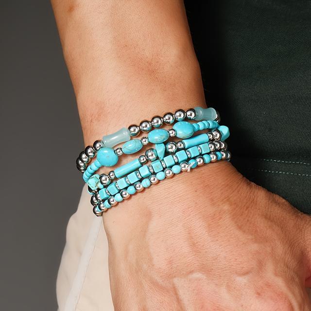TEMU Cross-border New Bohemian Style Turquoise Ppc Bead Elastic Line Suitable For Men And Women For Outdoor Wear, Christmas And Halloween Gifts (metal Not Included)