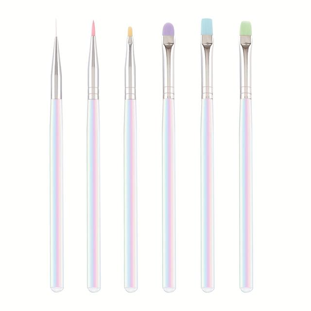 TEMU Set Of 6 Nail Art Pens Designed For Garden Themes With Transparent Fantasy Colors, Featuring A Holder And Flat Square Tips For Detailed Painting And Line Work