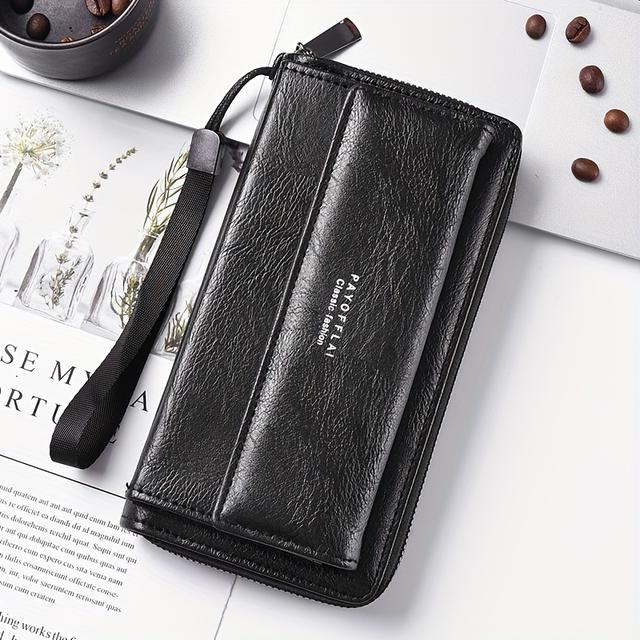 TEMU Men's Wallet - Pu Material, Multi-card Slots, Casual Long Style, Large Capacity, Handheld Phone Coin Purse (3 Colors Available)