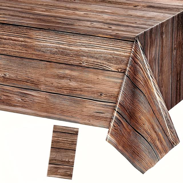 TEMU 54*108 Inch Disposable Plastic Tablecloth With A Wood Grain Design, Perfect For Vintage Farm-themed Birthday Celebrations