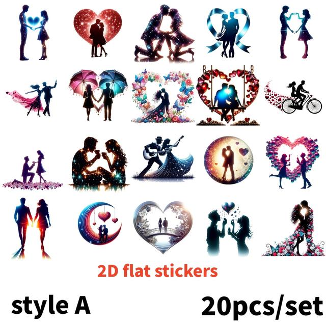 TEMU Pegatinas Planas 2D, Juego de 20 Piezas, Serie de de Parejas para San Valentín, Planas 2D