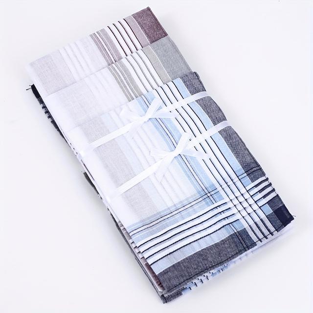 TEMU 12ks Bavlněné Kapesníčky pro Muže, Elegantní Kostkovaný Design, Měkké Tkané Kapesníčky, pro Absorpci Potu, Ideální pro Valentýna, Den Otců, Vánoční Dárky