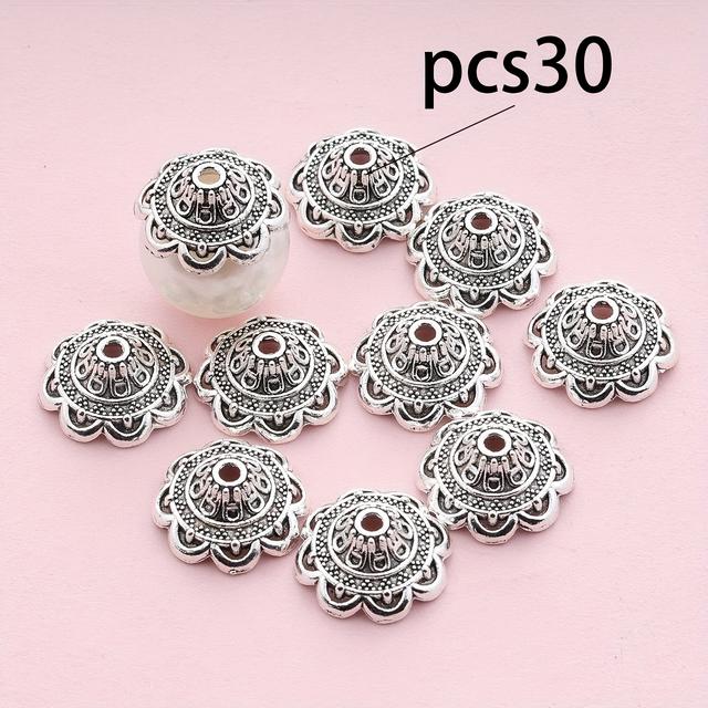 TEMU 30 قطعة من الخرز الفاصل الكبير بأسلوب التبت - فاصلات مجوهرات سبيكة الزنك بتصميم فلجري معقد لصناعة الأقراط والأساور والعقود، خرز أنيق لإمدادات صناعة المجوهرات، خرز بأسلوب تيبتي، سطح لامع