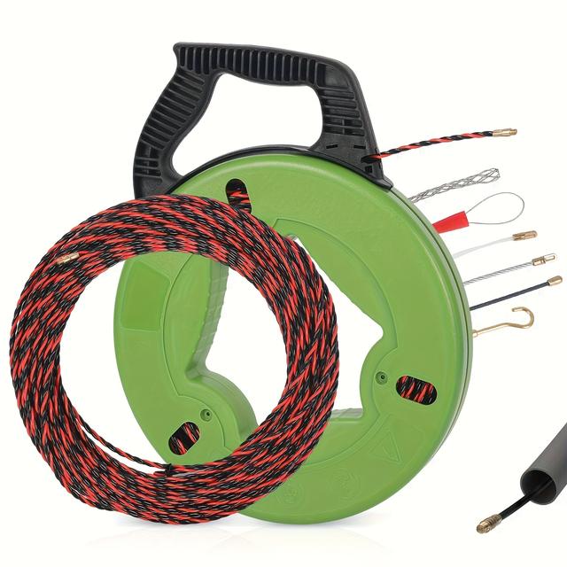 TEMU Fischförmiger Wanddurchführungsdraht, Kabelzieher, grünes -Nylonschnur, industrielles flexibles Drahtführungs-Set für die Elektroverkabelungsinstallation