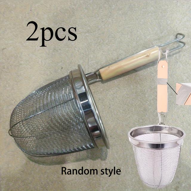 TEMU Stainless Steel Slotted Spoon And Strainer Set, 2pcs, Deep Fine Mesh Pasta Strainer, Kitchen Hot Pot Skimming Tool, Commercial-grade Noodle, Vegetable, And Seafood Strainer Spoon