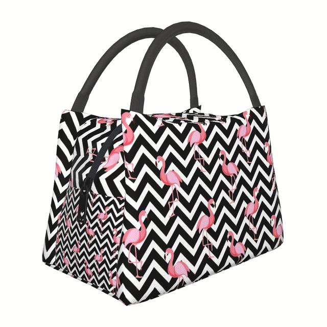 TEMU 1pc Black Striped Flamingo, Reusable Cooler Bag, Cooler Bag, Insulated Lunch Bag For Camping Picnic Beach , Restaurant, Office, Worksite And Outdoor 11x6.5x7 In