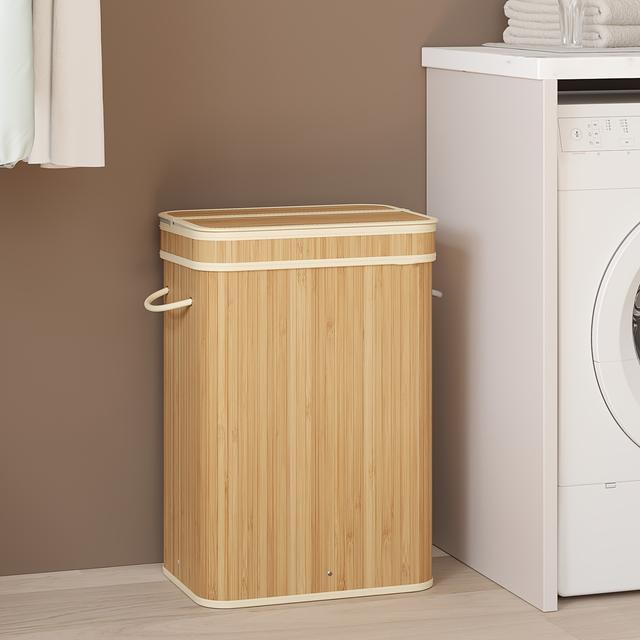 TEMU Laundry Hamper With Lid, Bamboo Laundry Basket, Removable Machine Washable Hamper Basket, With Handles, 72l, For Laundry Room, Bedroom, Washroom, Laundry Baskets