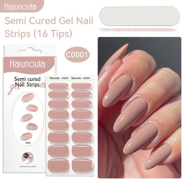 TEMU 16 Csíkos Harunouta Félkemény Gél Körömcsíkok - Előre Méretre Vágott Körömborítások, Fényes és Csillogó Gyantás Lakk, Aktivált Manikűr - Szalon Körömdesignhoz