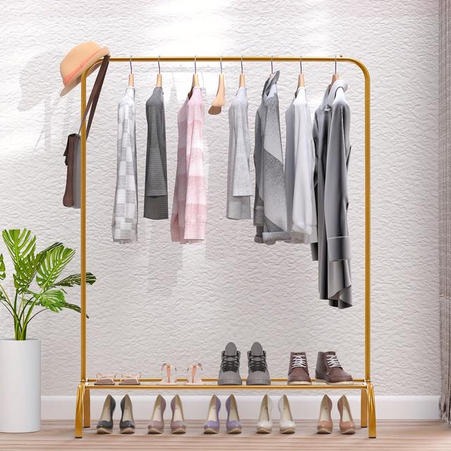 TEMU Clothes Rack Free-standing Clothes Hanger Drying Rack Metal Bedroom Clothes Rail With Lower Storage Shelf Shoe Rack Coat Rack For Bedroom 146 X 110 X 40cm (black)