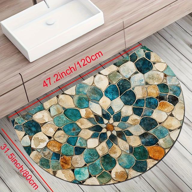 TEMU 1 พรมเช็ดเท้าแบบโมเสคสไตล์มอโรกโก้ครึ่งวงกลม - สามารถซักเครื่องได้, ไม่ลื่น, สีเบจเขียวฟ้า, เหมาะสำหรับบ้าน, สำนักงาน, คาเฟ่, บาร์ - มีขนาดต่างๆให้เลือก, ป้องกันลื่นปลอดภัย | ดีไซน์ครึ่งวงกลม