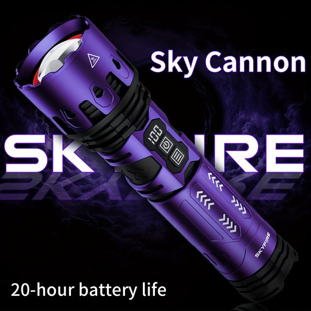 TEMU Skyfire Led High- Flashlight, Rechargeable Light With High , Extended Featuring Zoom , Includes Floodlight Mode, Ideal For Camping, , Farm Surveillance, And Night Biking