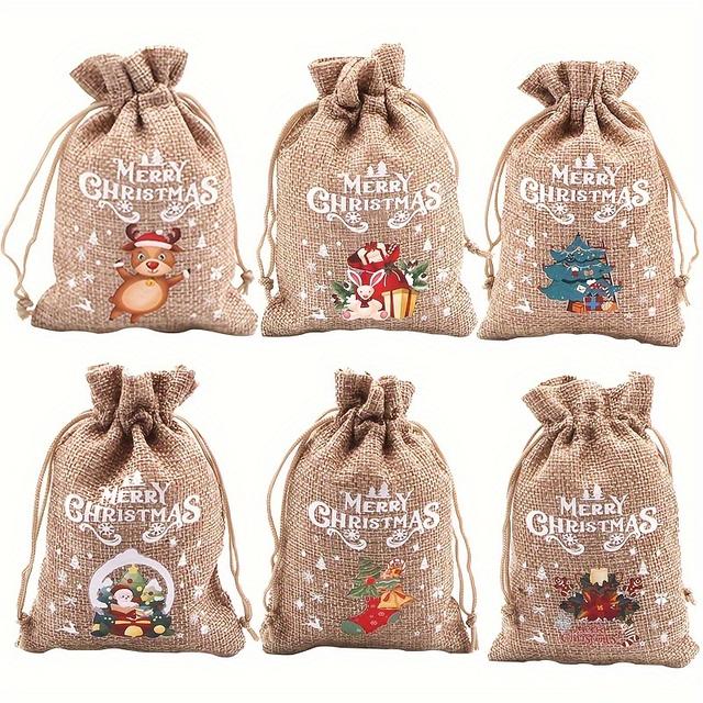 TEMU 12 Christmas Bags: Gifts And Treats - 20cm X 15cm, Burlap Fabric, Drawstring Closure