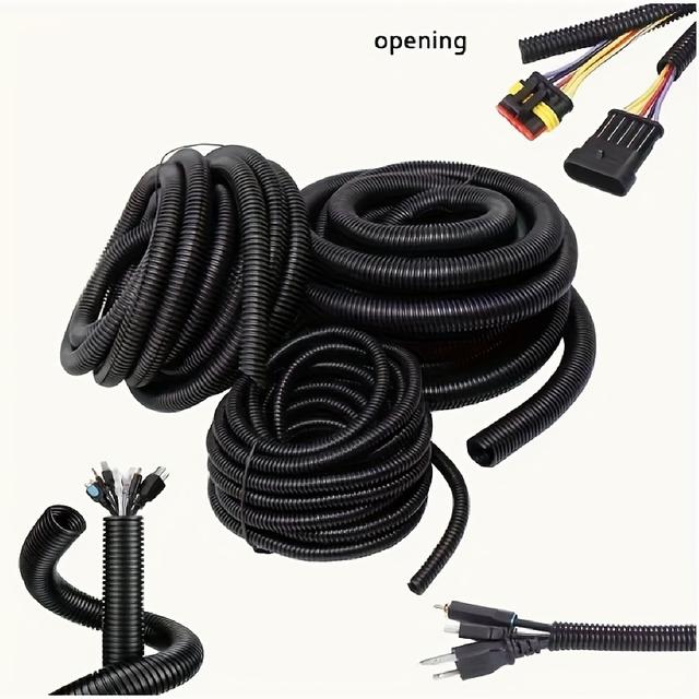 TEMU 118.11" Black Corrugated Cable Conduit - Durable Pp Material, Ideal For Tv Wires & Garden Light Organization, Separated, Cable Protection, Pipeline