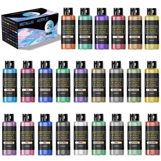 TEMU Pärlemorskimrande akrylfärger, tillgängliga i 24/20/18 färger, förpackade i 60 ml/2 oz flaskor, designade för konstnärer, lämpliga för målning på stenar, trä, tyg, keramik och hantverk.