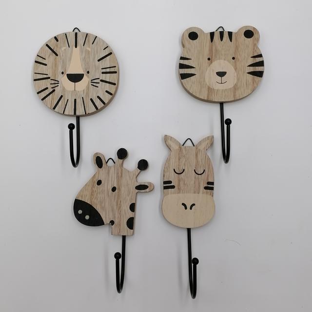 TEMU 2/4 st Trä Väggkrokar, Vägghängare Set - Tiger, Lejon, Åsna, Giraff, Djurparksdjurskrokar, Väggkrokar, Köks- & Badrumshyllor