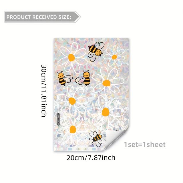 TEMU 1 Sheet Colorful Bee White Flowers Window Decoration Glass Stickers Static Cling Double-sided Visual Pattern