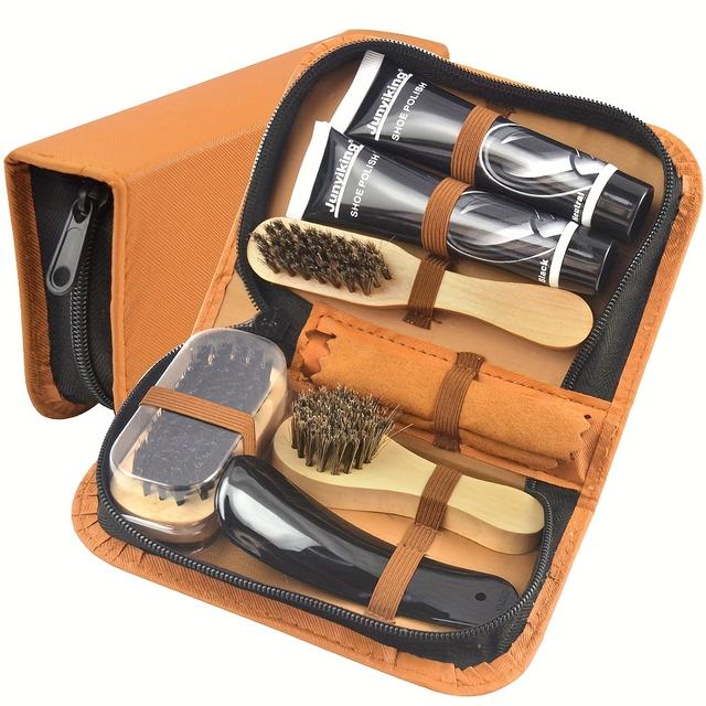 TEMU Brown Shoe Care Kit With Brush - Leather Repair, Easy To Carry And Store, Includes Shoe Polish And Accessories, Premium Holiday Gift