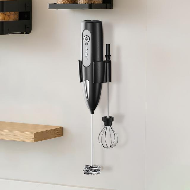 TEMU 3-speed Usb Rechargeable Electric Milk Frother | 2 Optional Heads (foam Maker & Egg Whisk) | Powerful Handheld Drink Mixer, For Coffee, Cap