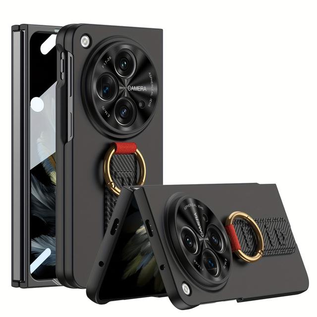 TEMU Oneplus Open/ Find N3 Carbon Fiber Pc Case With Ring Holder - Shockproof Hard Slim Protective Cover