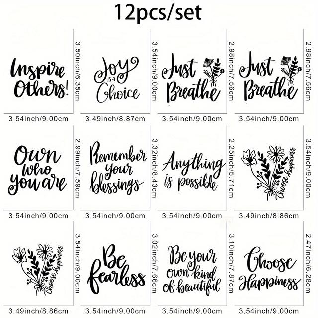 TEMU مجموعة من 12 قطعة من ملصقات نقل الحرارة DTF بتعليمات إيجابية قابلة للغسل، تصاميم نقل الحرارة الجاهزة للضغط، بقع بلاستيسول لملصقات DIY للملابس، تي شيرت، قناع، جينز، حقيبة ظهر