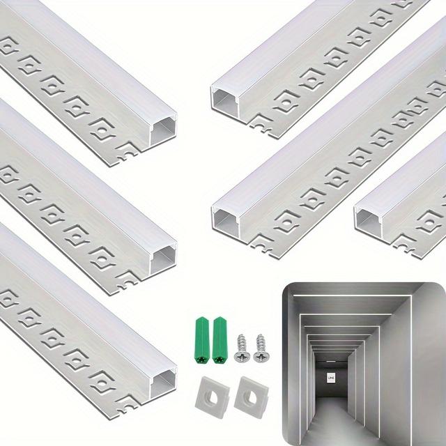 TEMU 6 Stück 1.65ft/0.5m Gips, LED-Kanal, 1513 einzelner Spitzen-Aluminium-LED-Diffusorkanal, milchig weißer Diffusorschlamm, für Trockenbauwanddecke, LED-Streifenanwendung