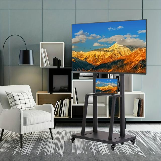 TEMU 1pc Wisfor Adjustable Mobile Tv Stand Cart, Metal Trolley Floor Mount For 32-80 Inch Screens, Fixate Installation, No Electricity Required, Ideal For Office, Home, Shop, Exhibition